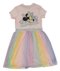 Světlerůžové šaty s barevnou tylovou sukní a Minnie Disney