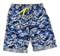 Modro-bielo-čierne army plátenné kraťasy