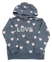 Tmavosivá mikina so srdiečkami a nápisom a kapucňou PRIMARK