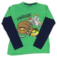 Zeleno-tmavomodré tričko s Angry Birds