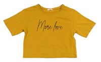 Horčicové crop tričko s nápisom Matalan