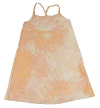 Meruňkvo-bielo-ružové batikované šaty H&M