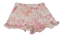 Bielo-ružovo-oranžové vzorované kraťasy s volánikmi zn. River Island