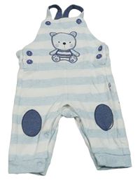 Světlemodro-bílé pruhované laclové tepláky s medvědem Mothercare