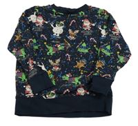 Tmavomodro-farebná mikina so Santou a diny zn. Next