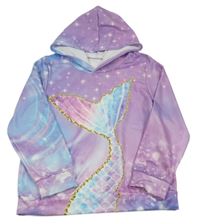 Fialovo-modrá mikina s hviezdami a ocasem a kapucňou