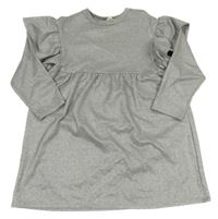 Stříbrné třpytivé teplákové šaty s volánky 