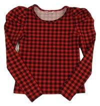 Červeno-černé kostkované crop triko Shein