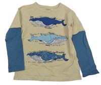 Béžovo-modré triko s velrybami John Lewis