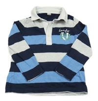 Tmavomodro-modro-bílé pruhované polo triko s nápisem Tu