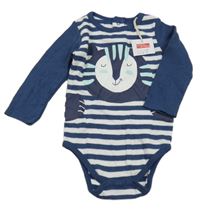 Nové - Tmavomodro-biele pruhované body so zvieratkom