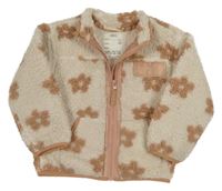 Béžovo-strarorůžová kvetovaná huňatá bunda M&S