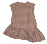 Růžovo-modro-černé kostkované asymetrické šaty Next