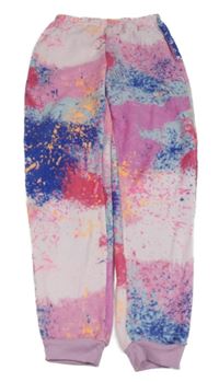 Ružovo-tmavomodro-fialové vzorované plyšové pyžamové nohavice