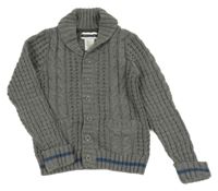 Šedo-modrý vzorovaný propínací svetr 