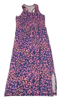 Tmavomodro-ružovo-čierne šaty s leopardím vzorom We