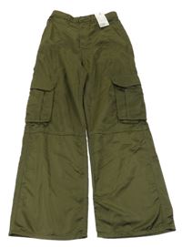 Nové - Khaki saténové široké cargo kalhoty H&M