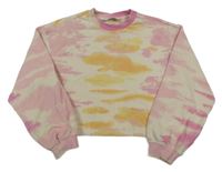 Béžovo-ružovo-žltá batikovaná crop mikina H&M