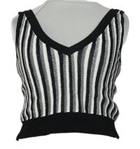 Dámský černo-šedo-bílý pruhovaný třpytivý pletený crop top River Island 