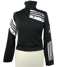 Dámská černo-bílá sportovní crop propínací funkční mikina s pruhy Adidas 