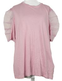 Dámske ružové tričko s šifónovymi nabíranými rukávy zn. Simply Be