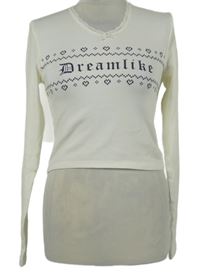 Dámské smetanové žebrované pyžamové crop triko s nápisem 