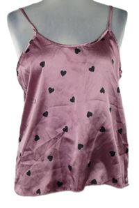 Dámský starorůžový srdíčkovaný saténový pyžamový top 