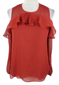 Dámská tmavočervená žoržetová halenka s volánkem H&M