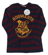 Vínovo-tmavomodré pruhované tričko s potiskem - Harry Potter