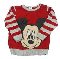 Červeno-pruhovaný svetr s Mickey Mousem Disney