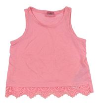 Neónově ružový crop top s čipkou zn. Kiki&Koko