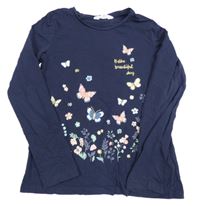 Tmavomodré triko s motýlky H&M