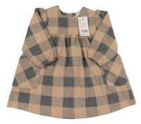 Nové - Šedo-růžové kostkované fleecové šaty F&F