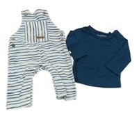 2set- bílo-modré pruhované laclové tepláky+ tmavomodré triko 