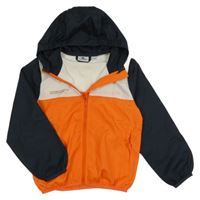 Tmavomodro-bielo-oranžová šušťáková funkčná bunda s nápisom a kapucňou Crane