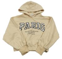 Béžová crop mikina s nápisom a kapucňou Page one young