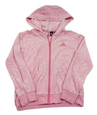 Svetloružová zamatová prepínaci mikina s logom a kapucňou Adidas