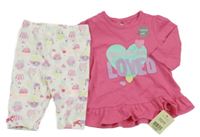 Nové - 2 set - růžové triko s potiskem + bílé legíny s cupcaky George