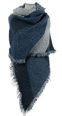 Dámský modro-bílý vzorovaný pléd s roztřepením 