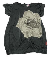 Tmavosivá šatová tunika s kytkou a flitrami Name it