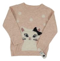 Nové - Světlerůžový svetr s kočkou Dunnes