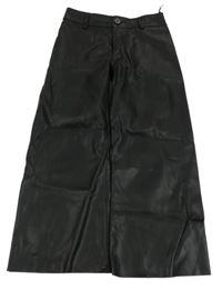 Černé koženkové wide leg kalhoty Zara