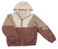 Světlerůžovo-hnědo-vínová šusťáková jarní bunda s kapucí Page one young