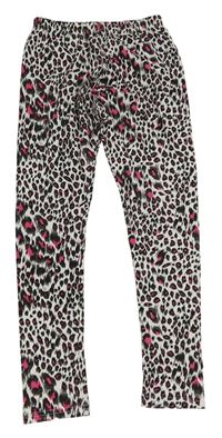 Bielo-čierno-fuchsiové legíny s leopardím vzorom