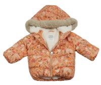 Lososová květinová šusťáková zimní bunda s kapucí F&F