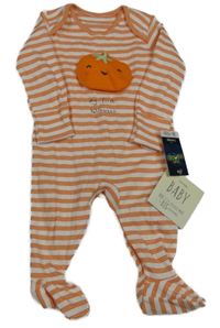 Nové - Bielo-oranžový pruhovaný overal s tekvicou