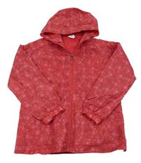 Malinová kvetovaná šušťáková ľahká bunda s kapucňou