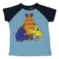 Tmavo-svetlomodré tričko so zvířaty