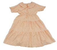 Lososové pruhované šaty s golierikom