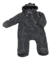 Tmavošedá chlupatá podšitá kombinéza s kapucí 